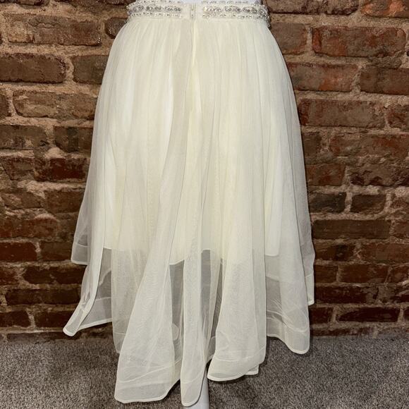 Sequin Hearts Ivory Sheer Tulle Lined Skirt Jeweled Waist Sz 3 asymmetrical Hem - Picture 8 of 12